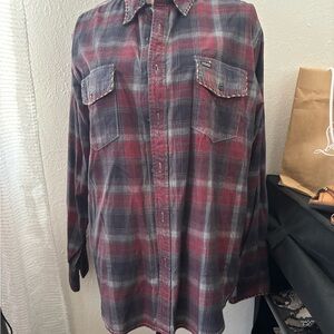 True Grit Red and Gray Plaid Button Down Shirt